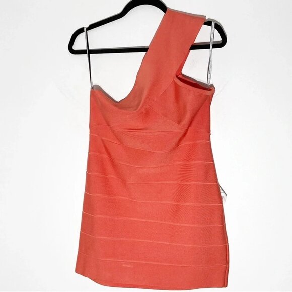 NWT Herve Leger One Shoulder Mini Bandage Dress in Deep Sea Coral  Size XL - Picture 3 of 7